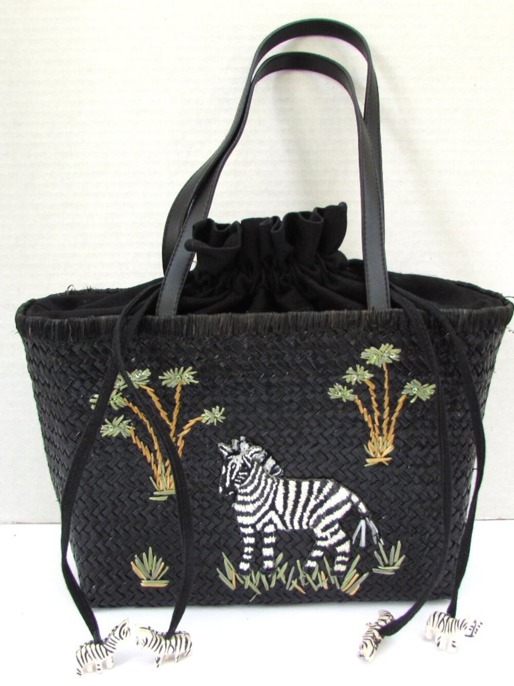 Cappelli Straworld Black Woven Straw Zebra Purse
